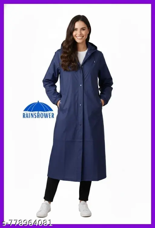 Gallery Blue Waterproof Raincoat with Hood  Lightweight Full-Length Rainwear for Men & Women