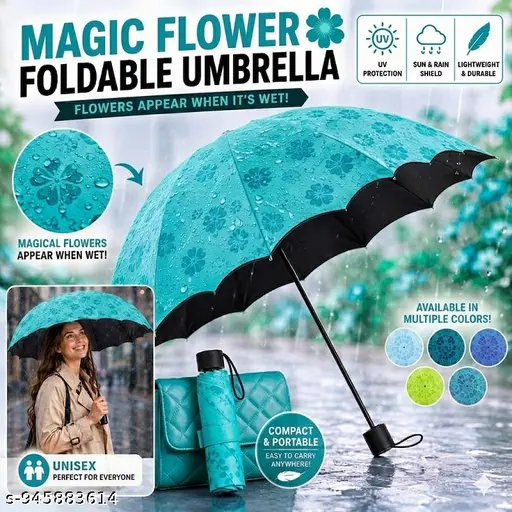 Dsivia Magic Flower Color Changing Umbrella 3 Fold Foldable Rain & Sun UV Protection Travel Umbrella for Women, Men & Kids  Mint Green Color